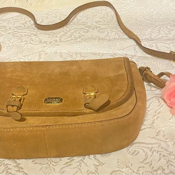 🛍️Lauren Ralph Anaville nutmeg leather suede saddle 💼 bag 🎀Purse - Picture 10 of 14